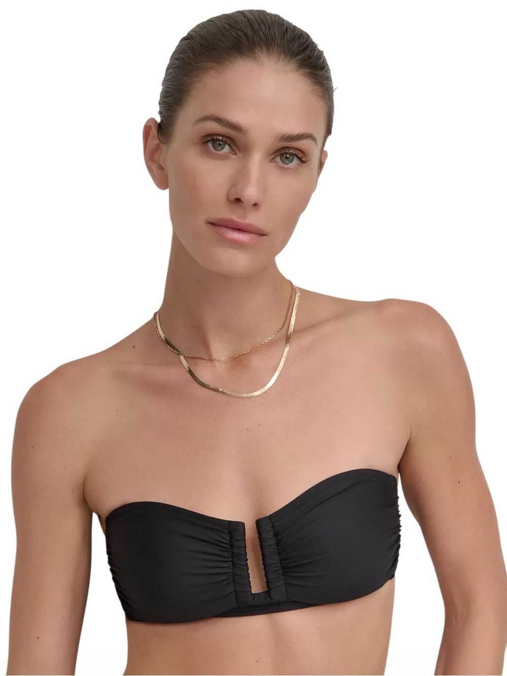 Black Shirred U-wire Bandeau Bikini Set - Picture 4 of 4